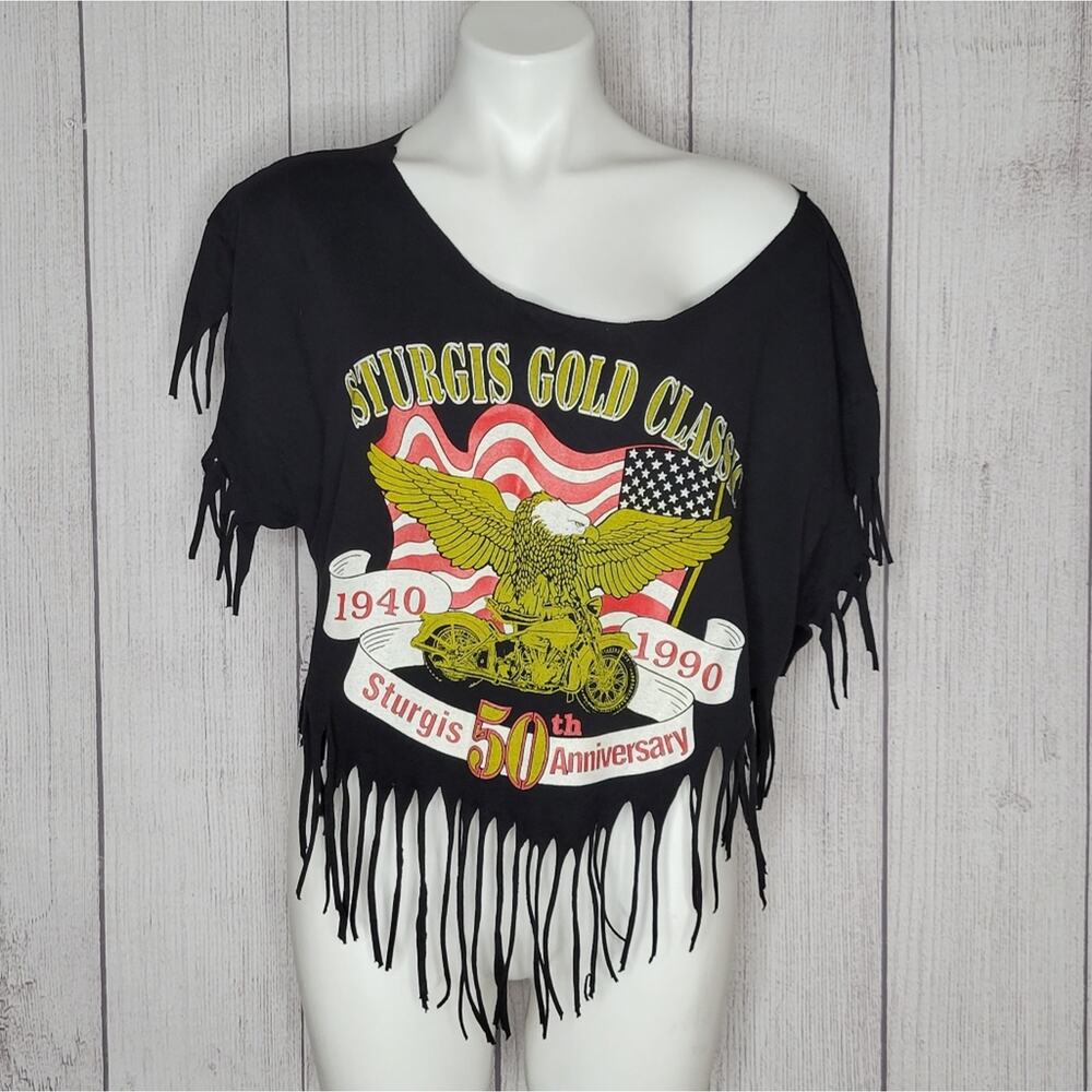 Vintage Sturgis Gold Classic 50th Anniversary Upcycled Fringe Top